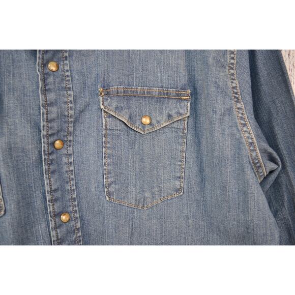 Wrangler Red Label Men’s XL Pearl Button Western Cowboy Shirt Blue - Picture 4 of 6